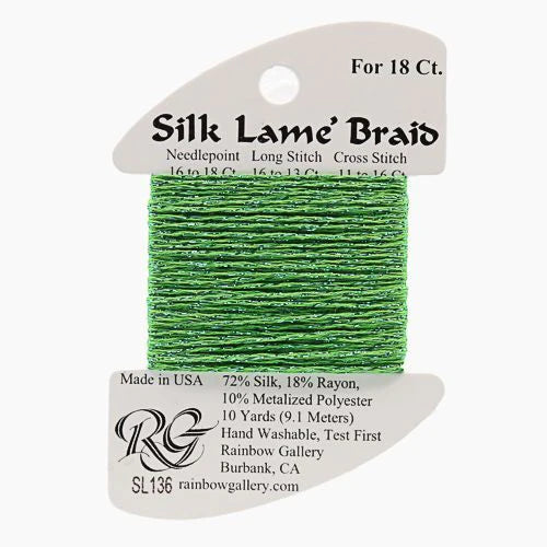 Silk Lame Braid SL136 Kelly Green - The Flying Needles