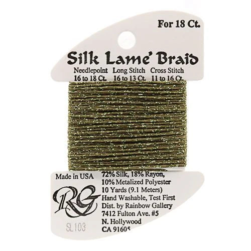 Silk Lame Braid SL103 Olive - The Flying Needles