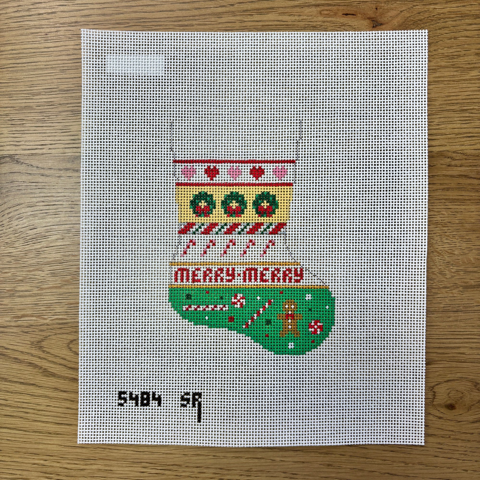 Wreath and Candy Stripe - Mini Stocking