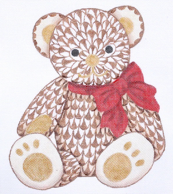 Fishnet Teddy Bear with Bow - The Flying Needles