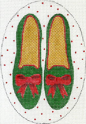 Green Velvet Shoes with Red Bows - The Flying Needles