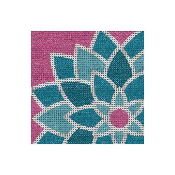 Blue Green Graphic Flower, Sq.