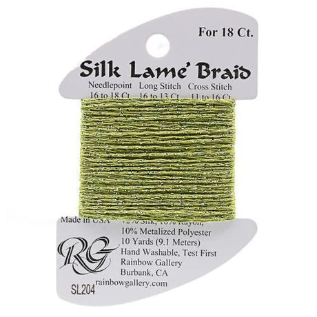 Silk Lame Braid SL204 Green Olive - The Flying Needles