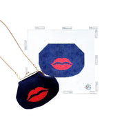 Lips Kiss Lock Bag Needlepoint Canvas - red and navy blue