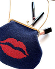 Lips Kiss Lock Bag Needlepoint Canvas - red and navy blue