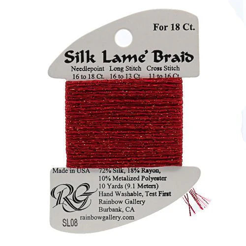 Silk Lame Braid SL08 Red - The Flying Needles