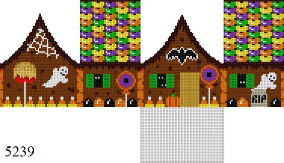 Stitch Guide - Halloween, 3D Gingerbread House - 18 mesh - The Flying Needles