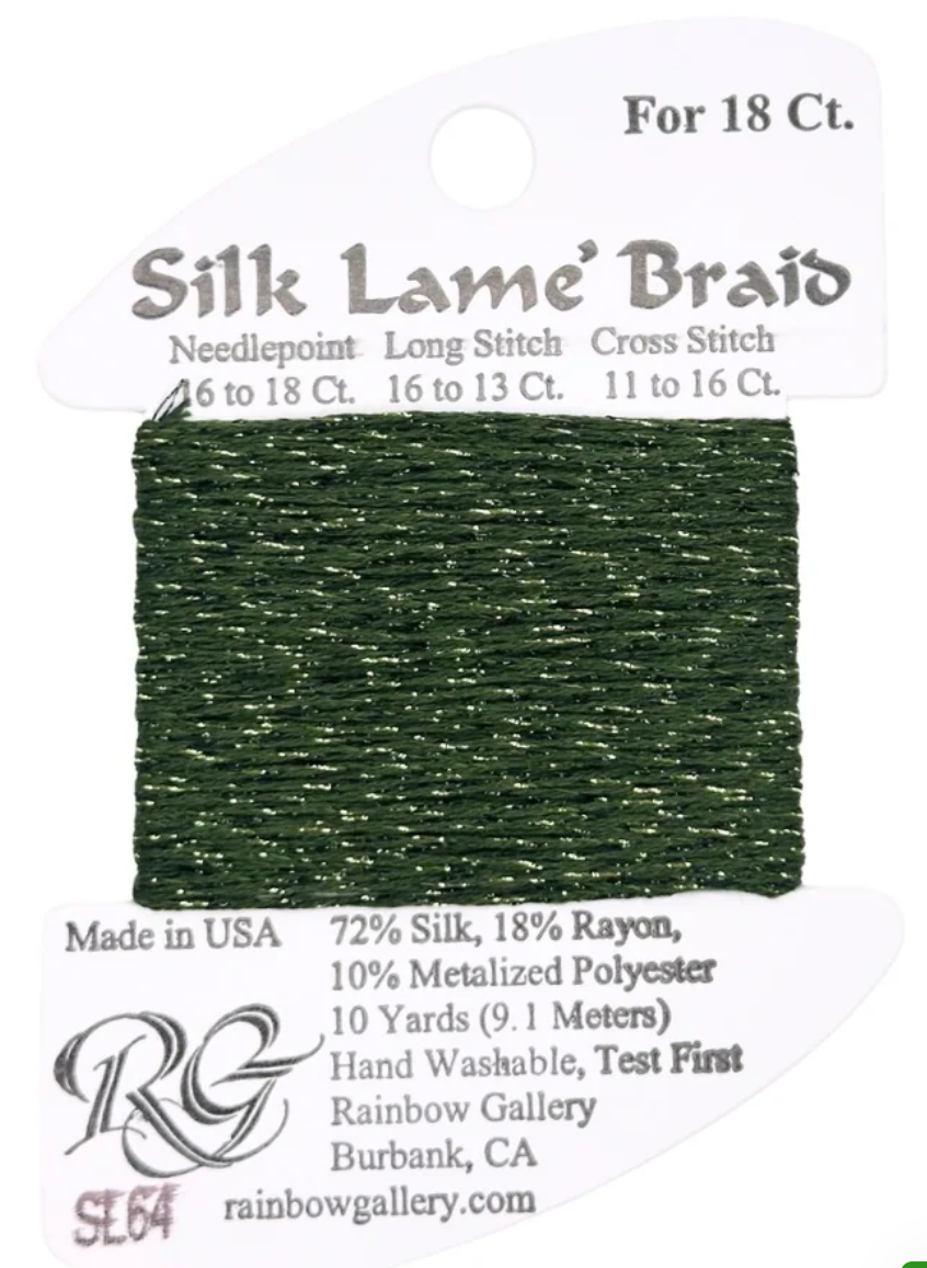 Silk Lame Braid SL64 Deep Avocado - The Flying Needles