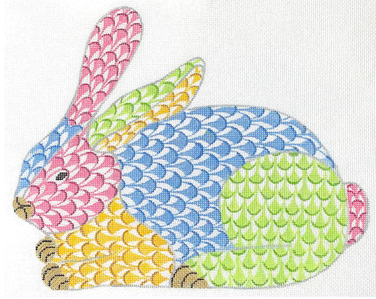 Herend Inspired Fishnet Crouching Bunny - Multicolor - The Flying Needles