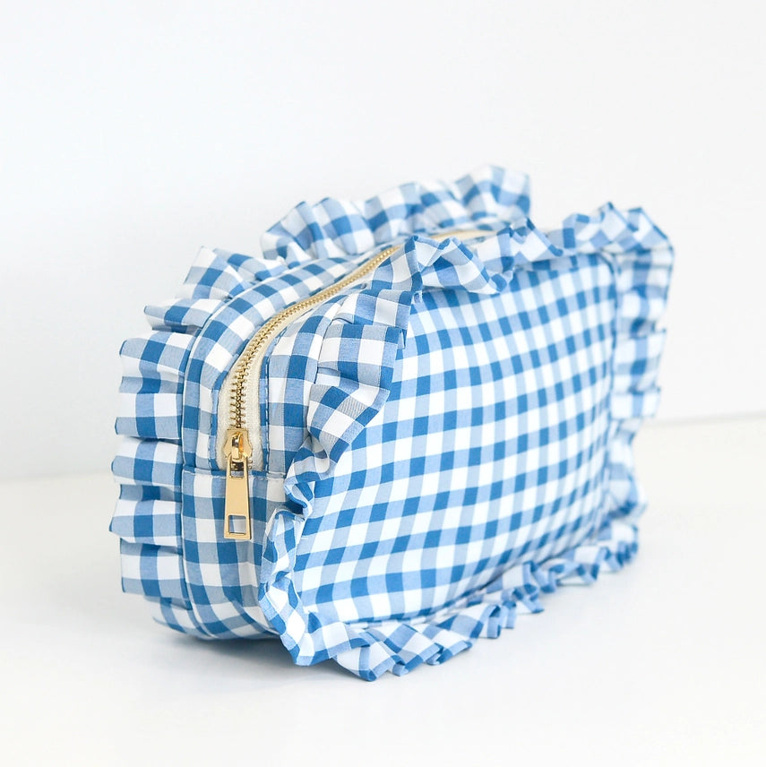 Gingham Ruffle Zipper Pouch