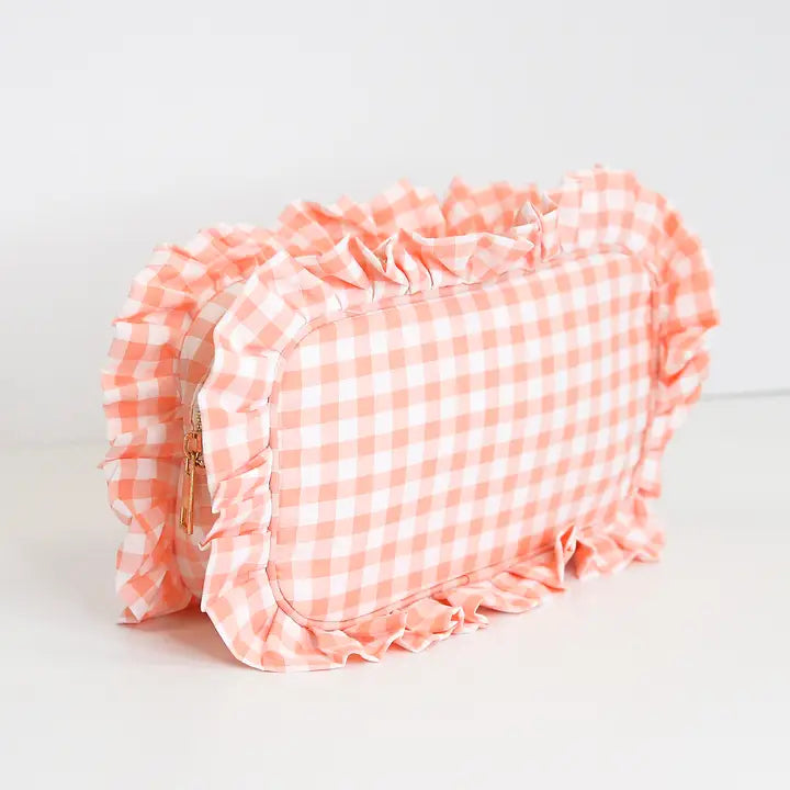 Gingham Ruffle Zipper Pouch
