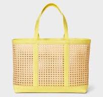 Caning Natural Tote Bag-Yellow Trim - The Flying Needles