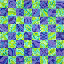 Chess/Checkers Board – Pucci-inspired patterns – turquoise, greens, blues &amp; periwinkles - The Flying Needles