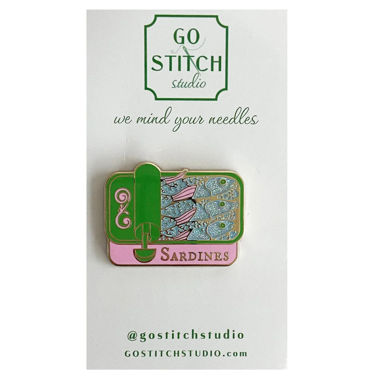Pink and Green Sardine Can Needleminder - The Flying Needles