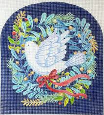 Dove with Winter Greenery on Night Sky - The Flying Needles