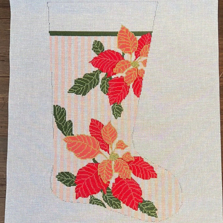 Poinsettia Stocking Canvas - The Flying Needles