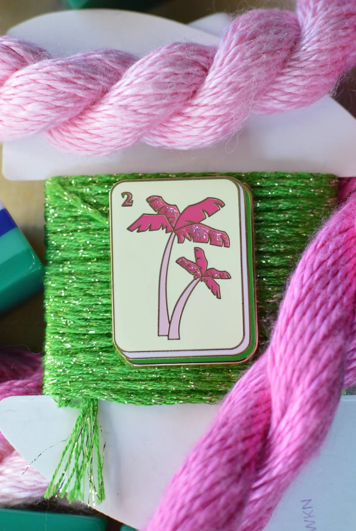 Pink Palm Tree Mahjong Tile Needleminder