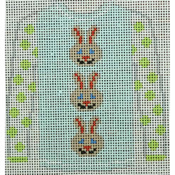 3 Brown Bunny Faces on Blue Canvas - The Flying Needles