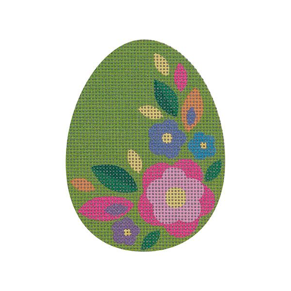 Green Floral Flat Egg