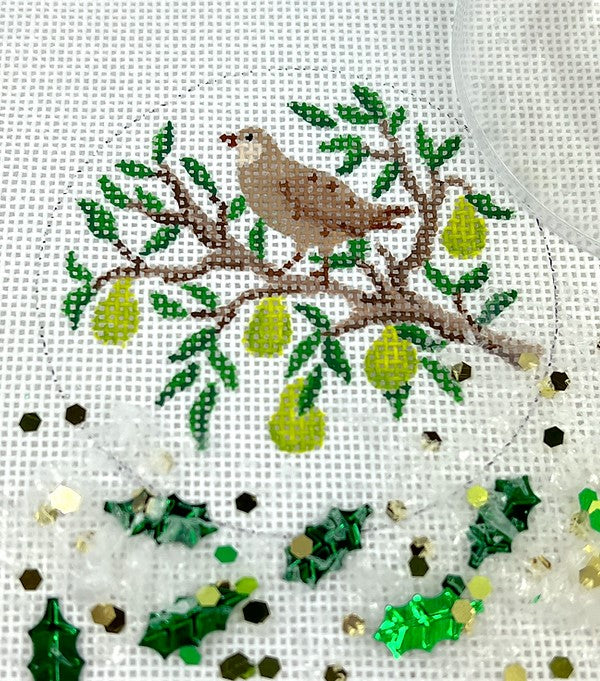 Christmas Ornament w/Clear Dome & Confetti – Partridge in a Pear Tree - The Flying Needles